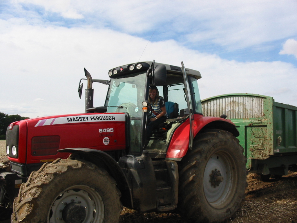 Sue at the wheel of her Massey 6495. A job well done with the last load tipped at Worlaby, heads off to steam clean the trailer ready for grain carting as soon as the weather permits. 31.08.2012.